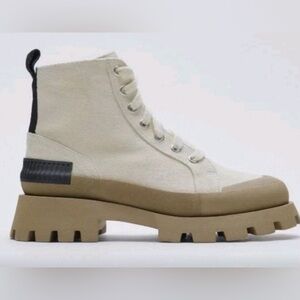 ZARA low heel lace up fabric ankle boot